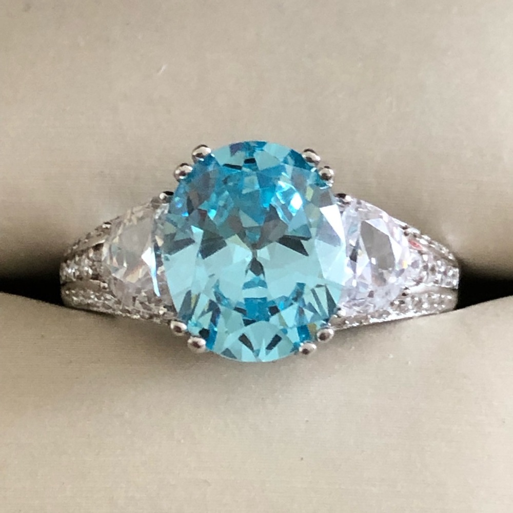 NWOT Sterling Silver Lab Created Blue Topaz & Cubic Zirconia